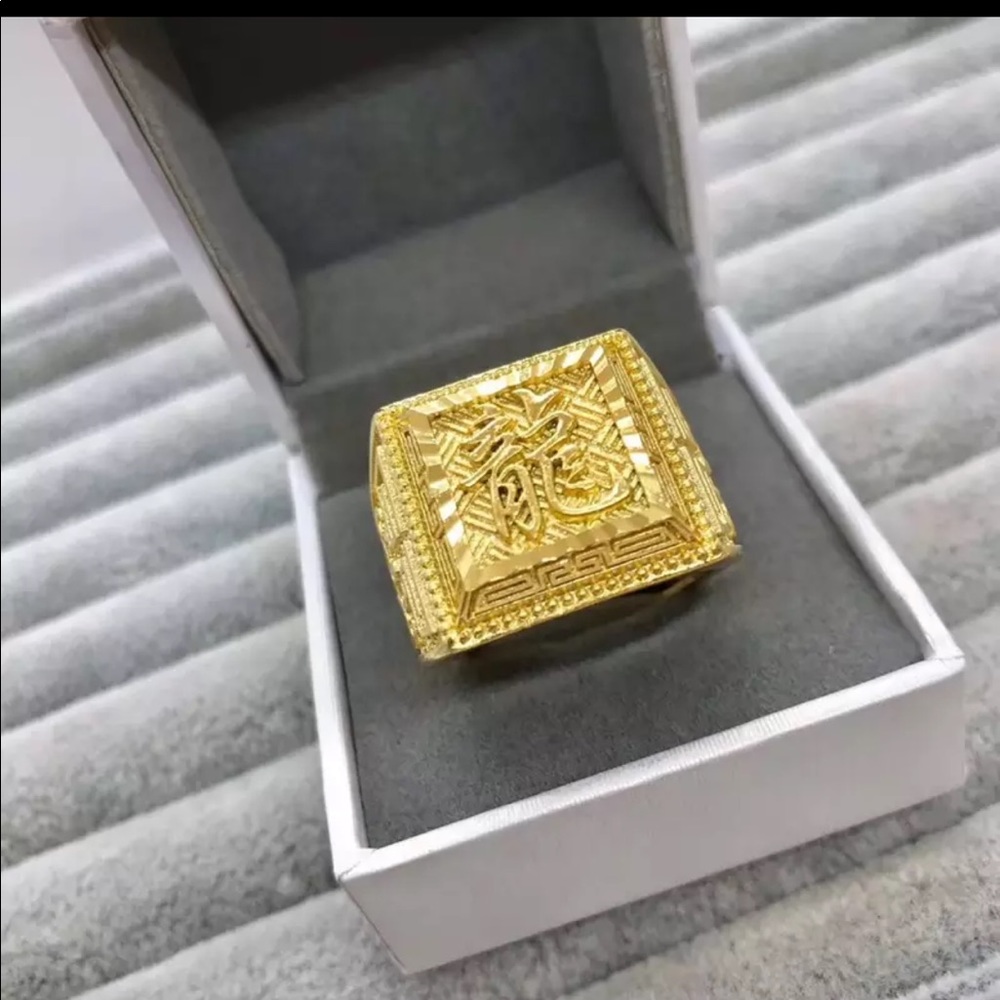 New gold mens gothic thick band ring adjustable